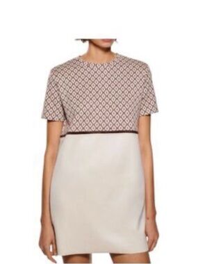 Zara Beige and Brown Patterned Knit Dress, size M